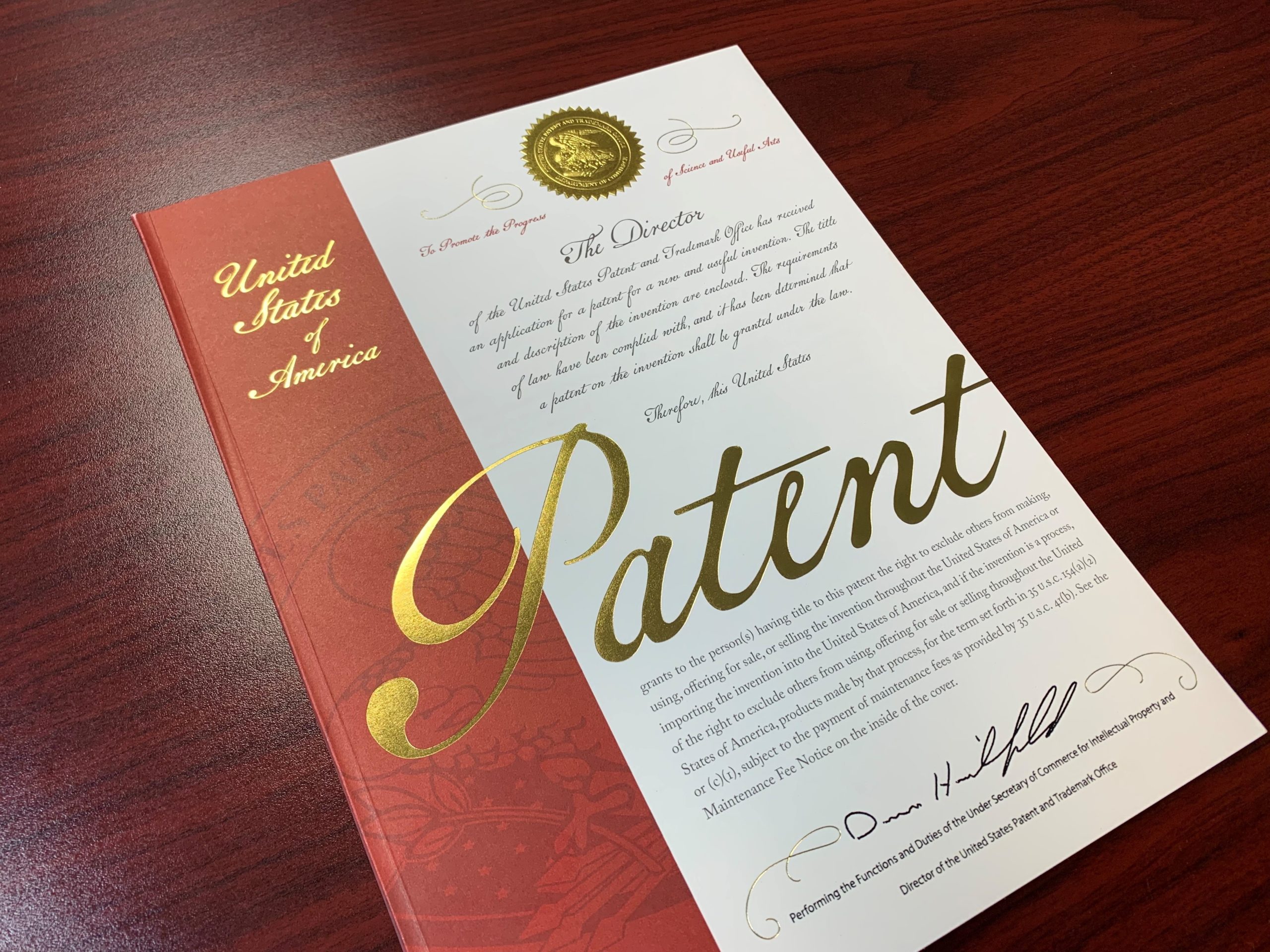 Photo of Patent for Invention